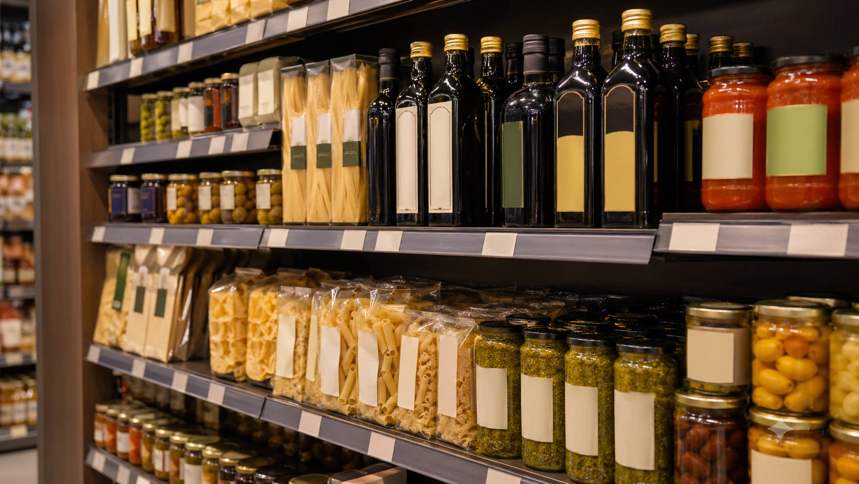 Premium italienische Produkte im Supermarktregal